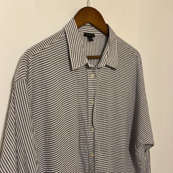 Ann Taylor Lyocell Modal Striped Kimono/Dolman Sleeve Button Down Blouse XL - Picture 2 of 13